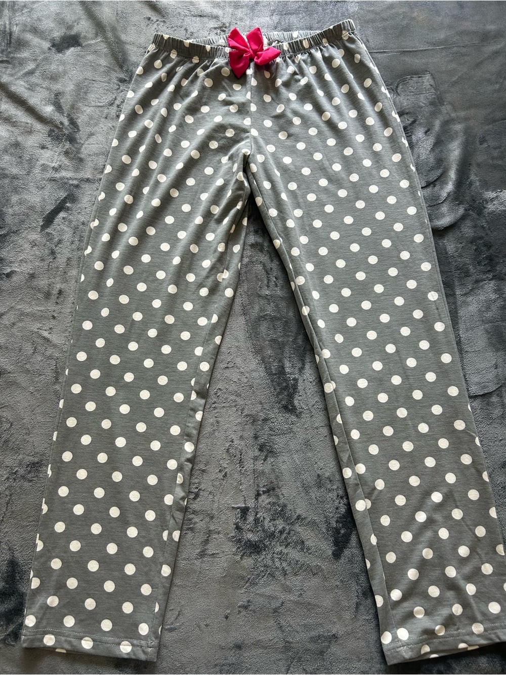 Ladies Pj Couture Gray Polka Dot Leggings with Pink Bow